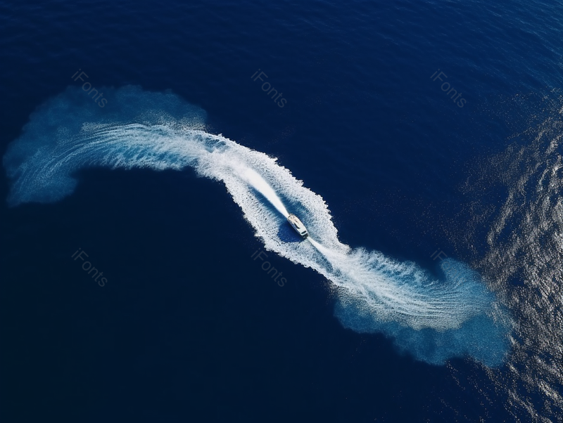 一艘喷气式快艇在深蓝色的海水中打旋的鸟瞰图船的尾流漩涡航拍视角,高清,摄影图,摄影图片,图片大全,摄影图免费下载